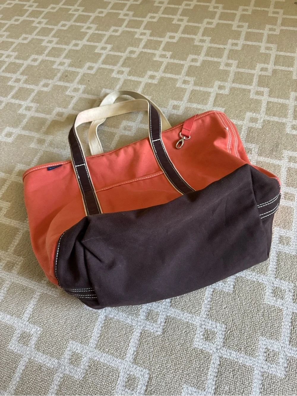 Lands’ End Canvas Tote Bag Coral Brown Boat Tote Beach Carryall 33x38 Large - Picture 7 of 8